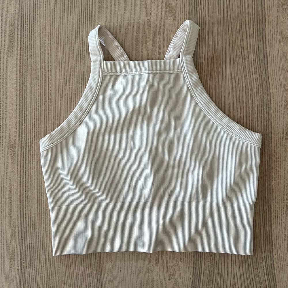 Athleta Ribbed High-Neck Crop Tank Top - White